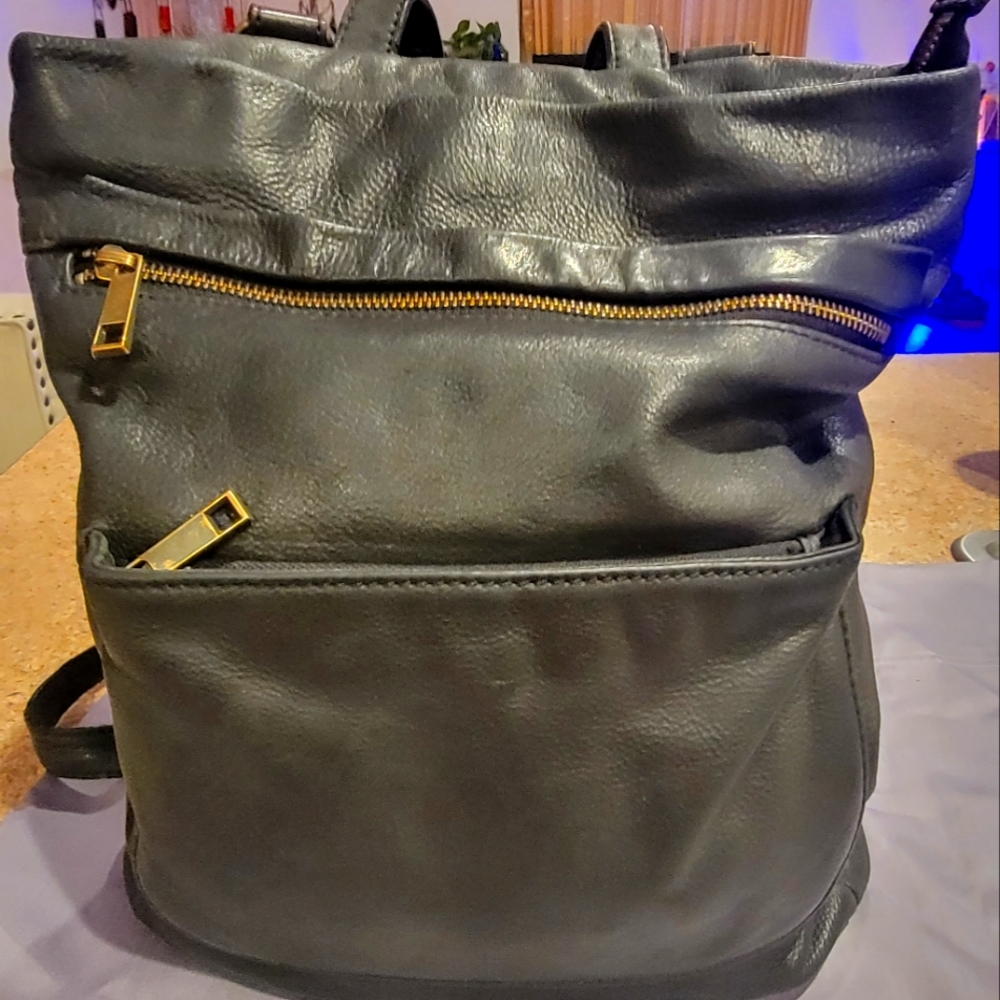 Aspen Black Soft Leather Backpack Shoulder Bag